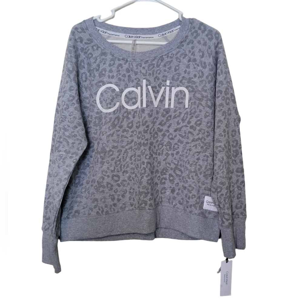 NWT Calvin Klein performance sweatshirt gray animal print size XL women's